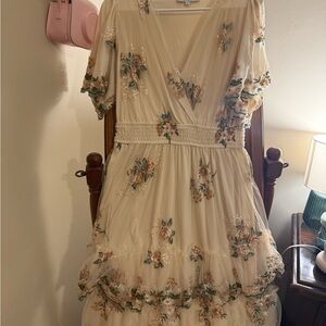 Baltic Born Cream Floral Embroidered Midi Dress
